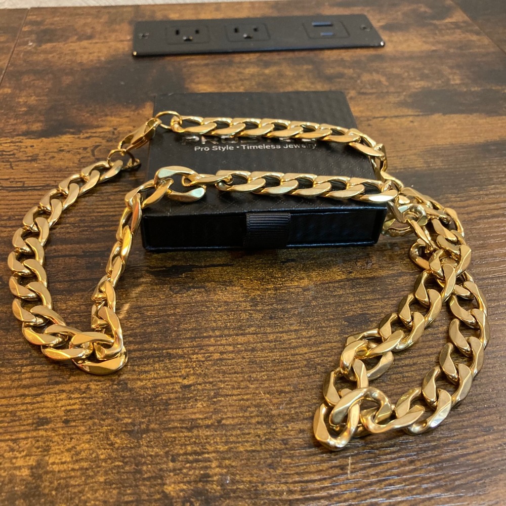 Mens ProSteel‎ Cuban Link Chain Necklace Gold Tone Chunky 29 Inch 12mm Curb Link